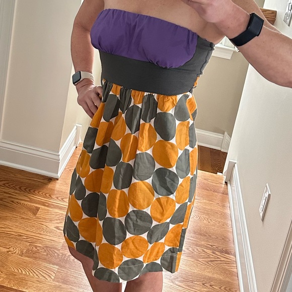 Strapless Anthropologie Hype Sundress polka dots colorful multicolor fit flare - Picture 3 of 14